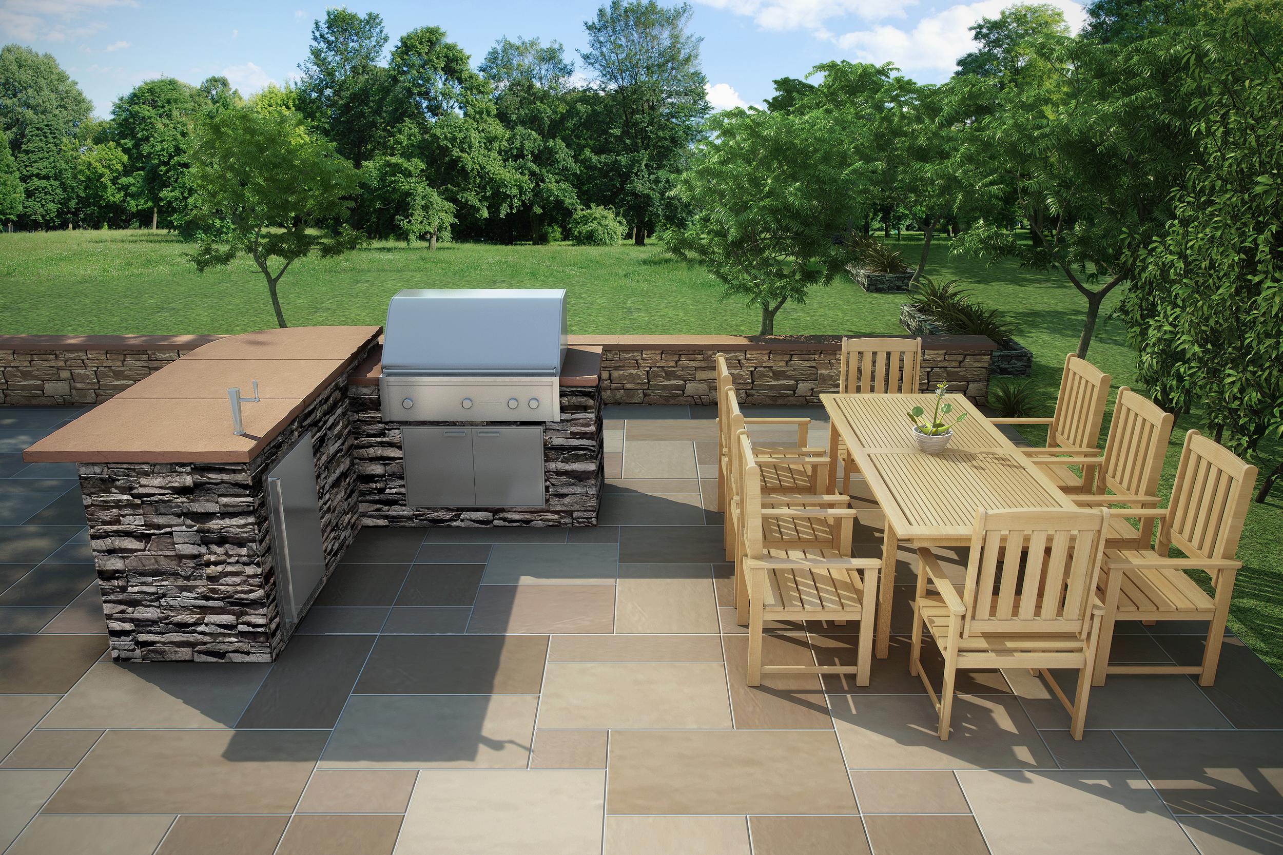 Outdoor Kitchen rendering from Kindred Outdoors + Surrounds. Photo: Kindred Outdoors + Surrounds