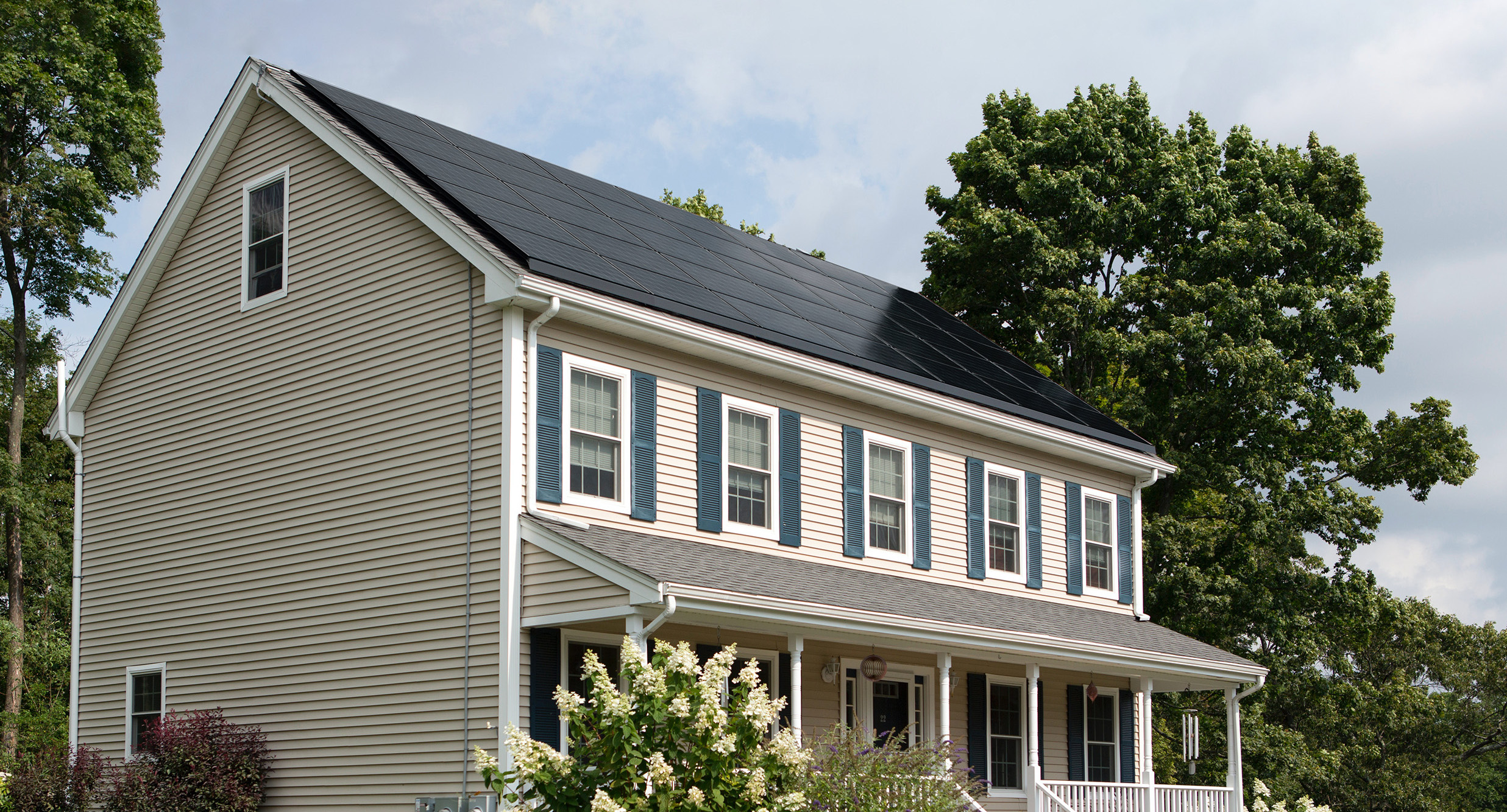 Vivant Smart home exterior with solar panels