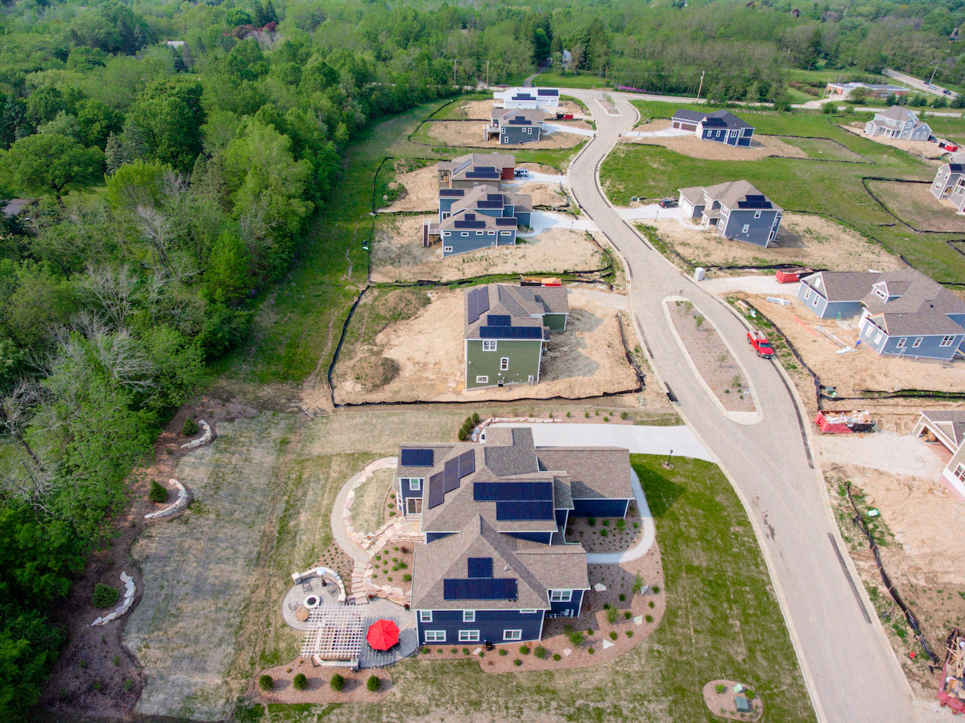 Tim O’Brien Homes at Red Fox Crossing community, New Berlin, Wis. community aerial image