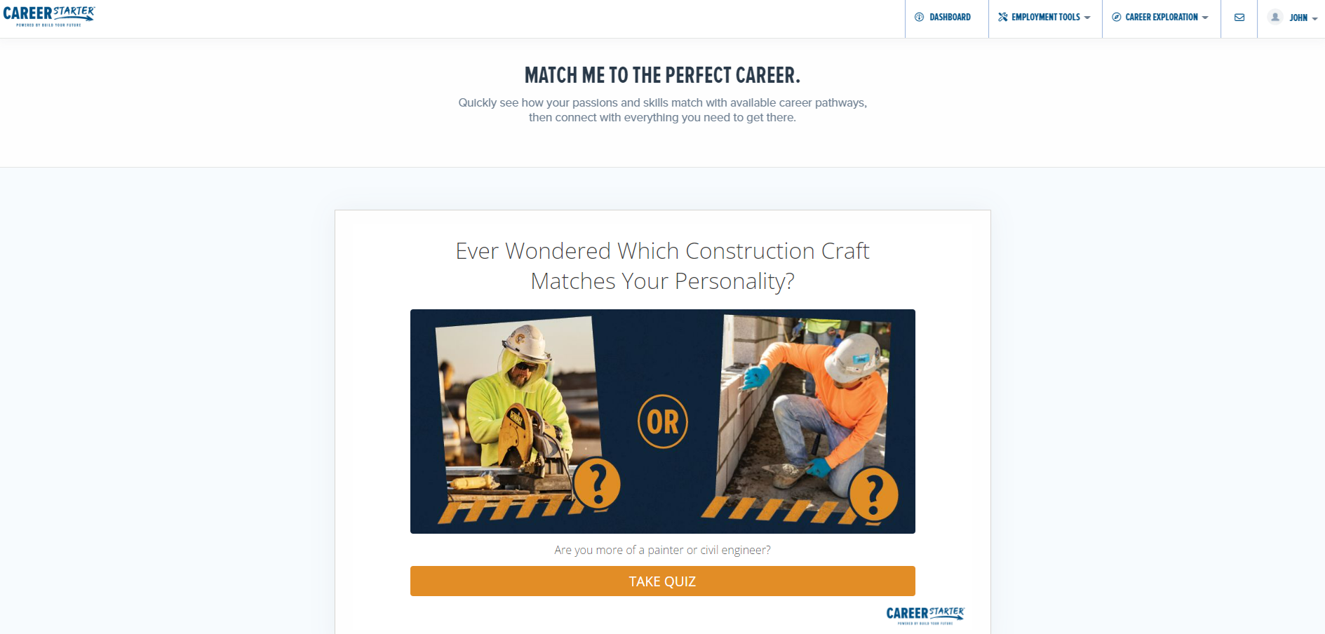 CareerStarter's career quiz for construction workers