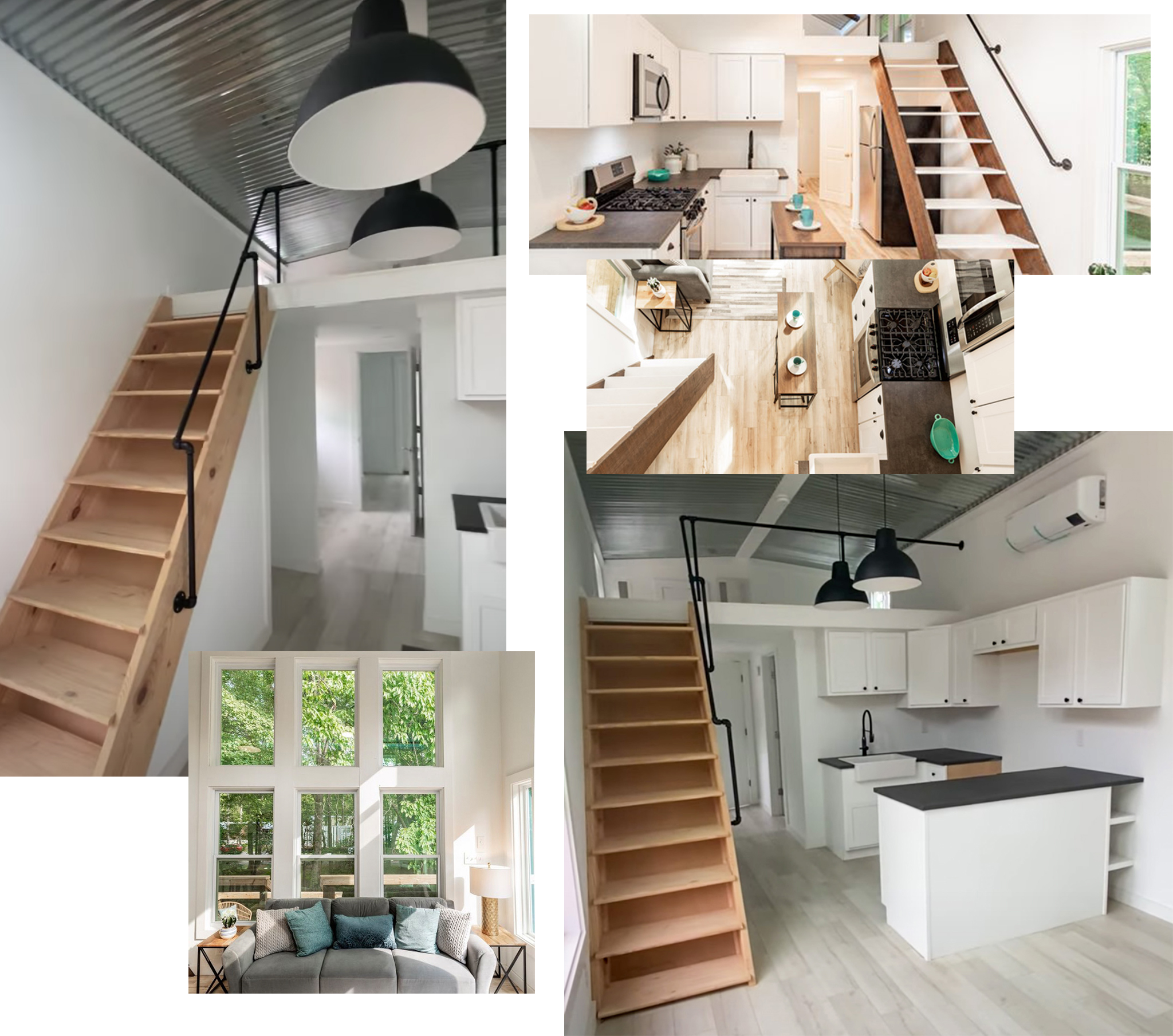 collage of tiny home interior