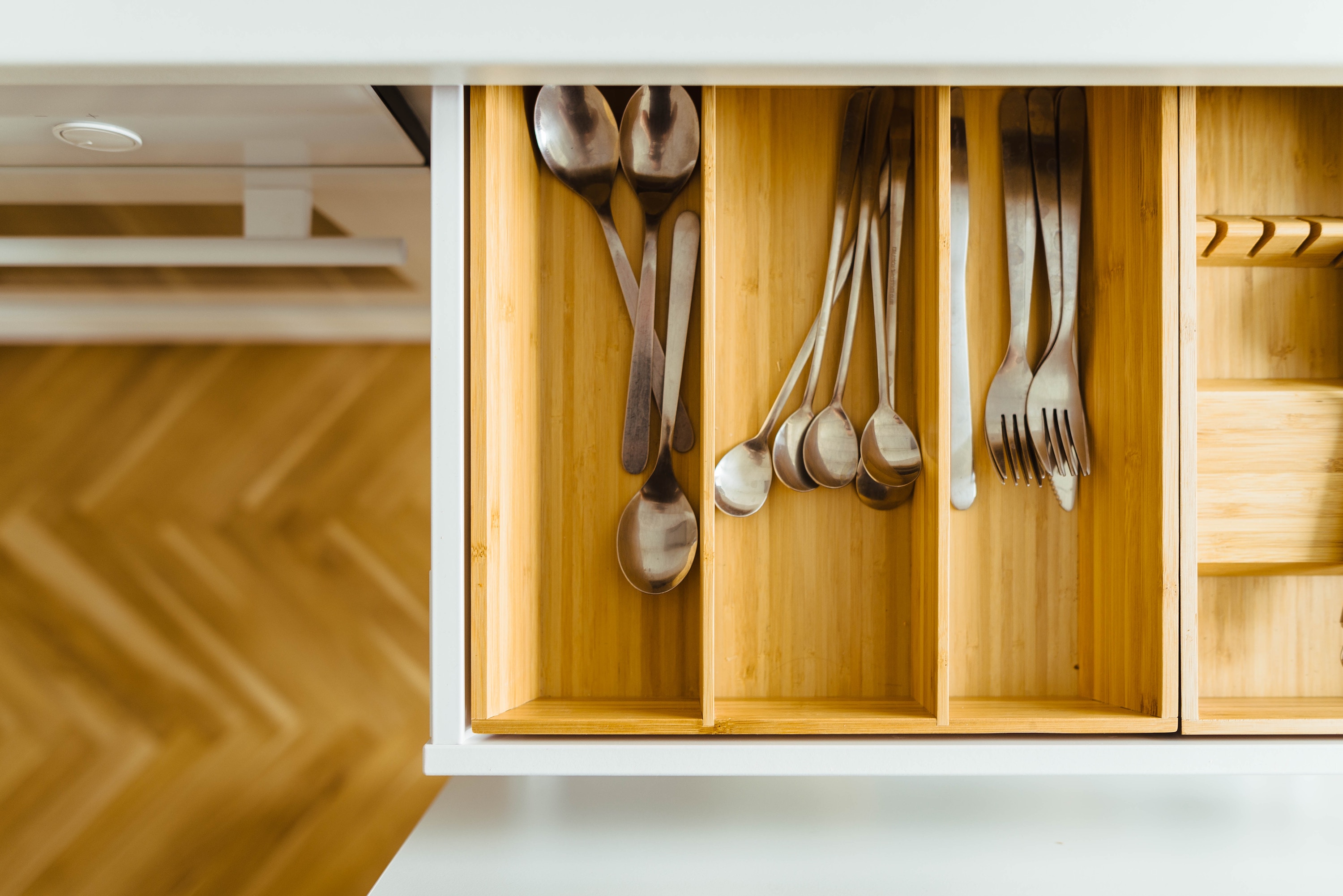 Overhead view of utensil drawer