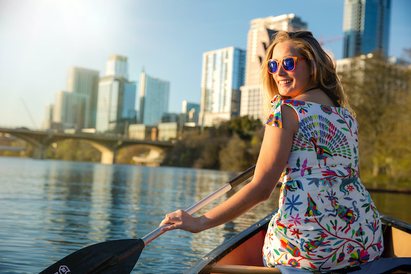 Lady paddling in Austin Texas