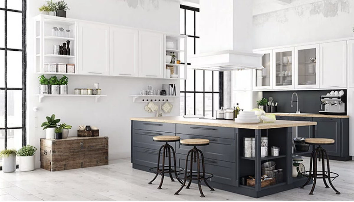 Luxury modern kitchen in black and white palette 