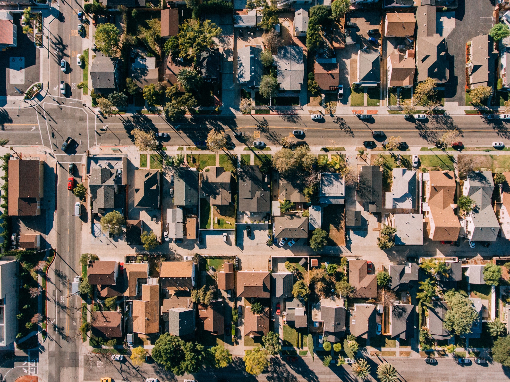 Aerial view of suburban single-family homes