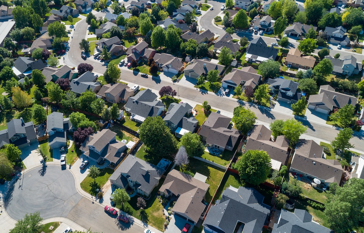 Neighborhood houses aerial view