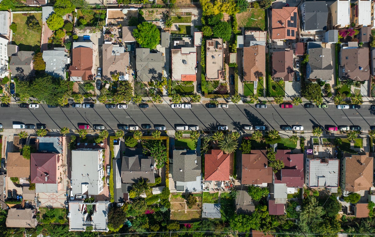 Aerial view of houses in residential development