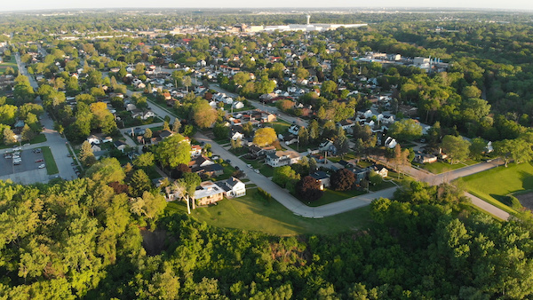 Neighborhood aerial with trees
