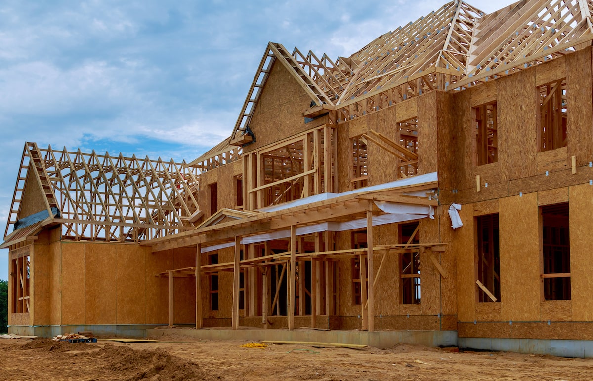 New single-family wood-framed house under construction