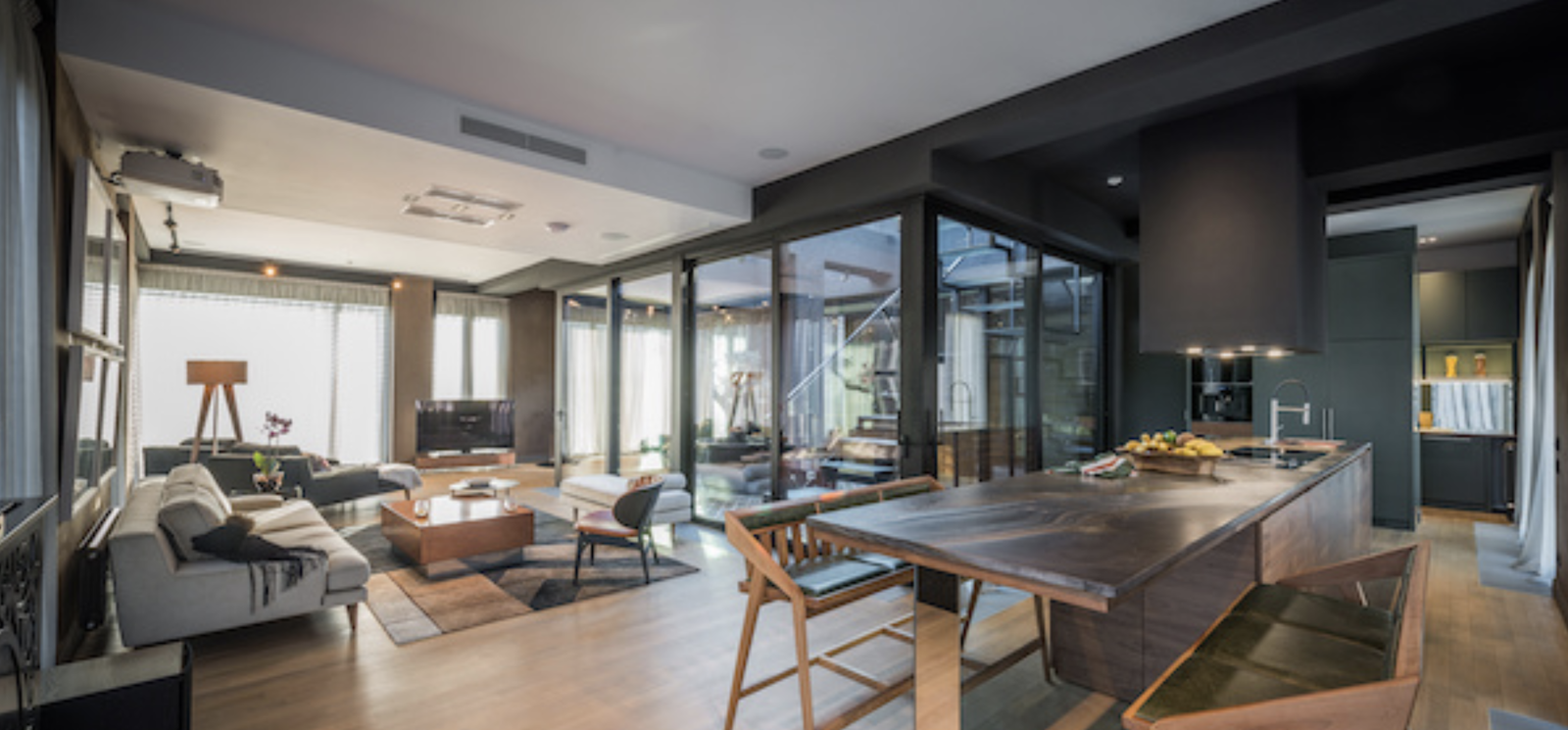 Open floor plan in luxury apartment