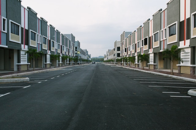 apartment buildings, rear, alley between garages