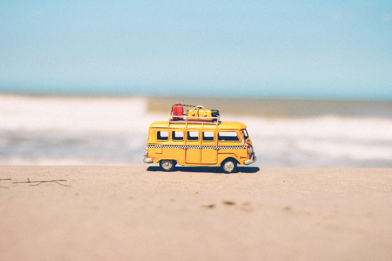 Toy car on a beach