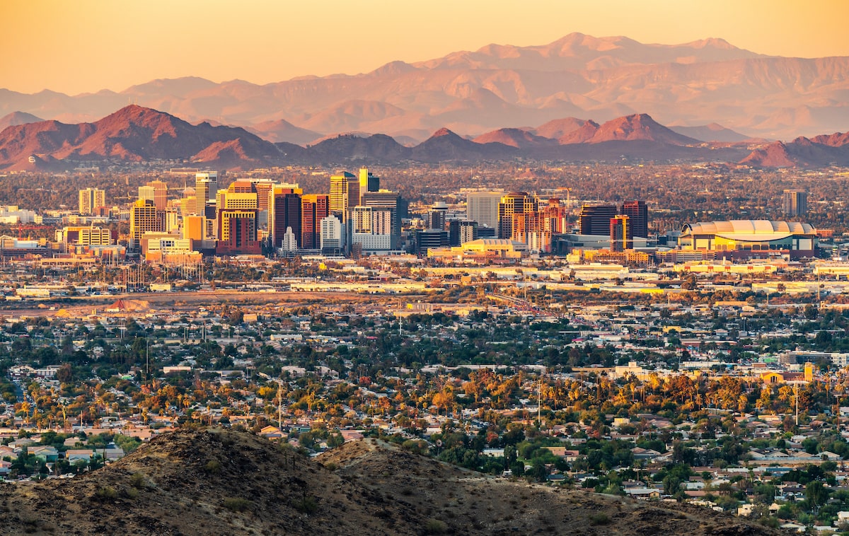 Aerial view of Phoenix, AZ and surrounding desert
