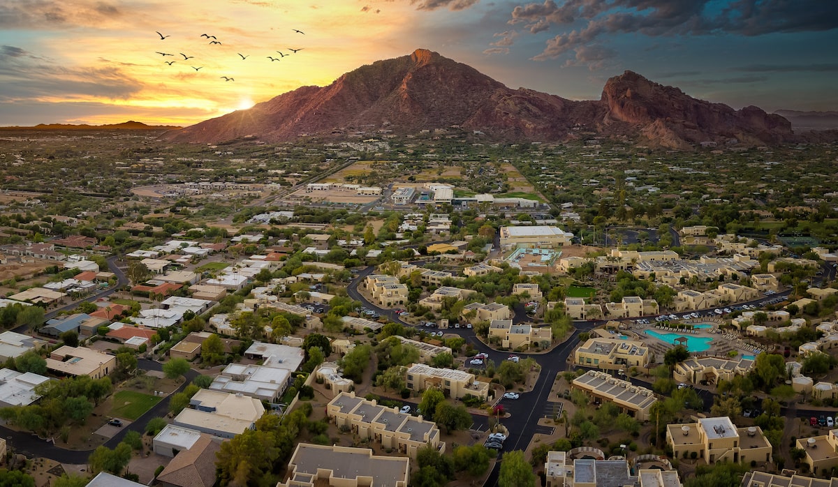 Phoenix metro aerial view at sunset
