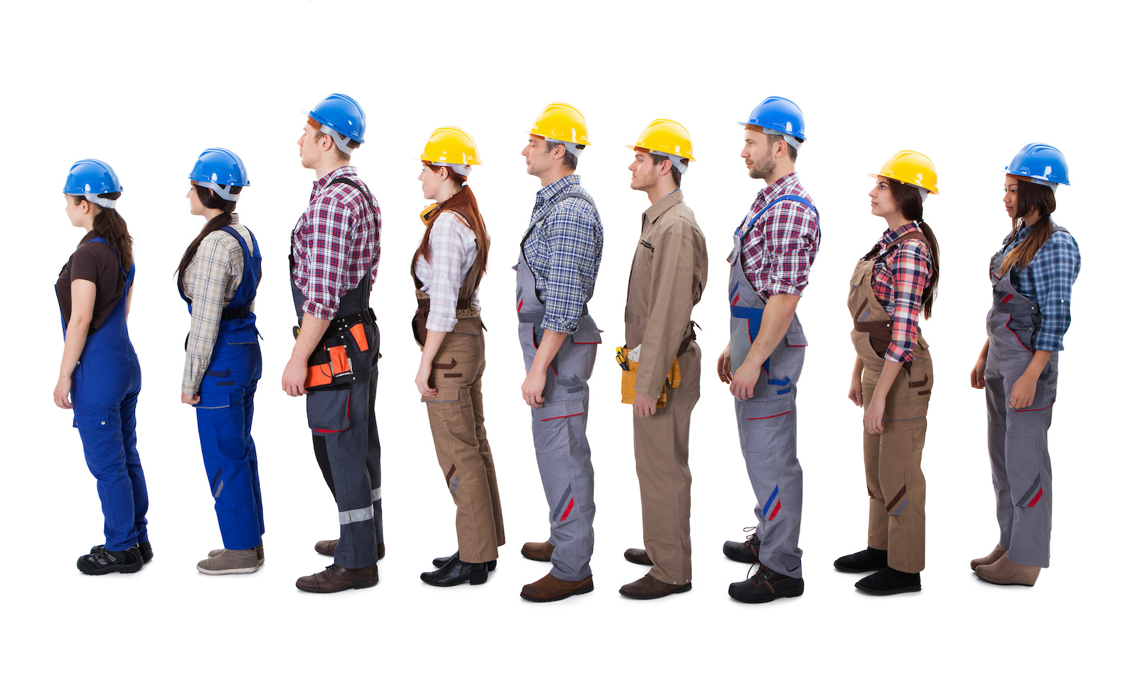 Construction workers in a line