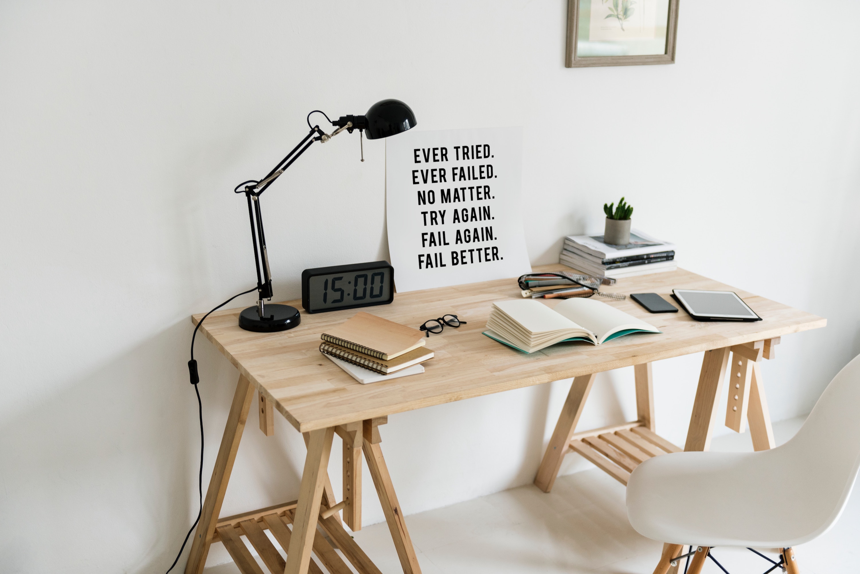Desk with chair and lamp