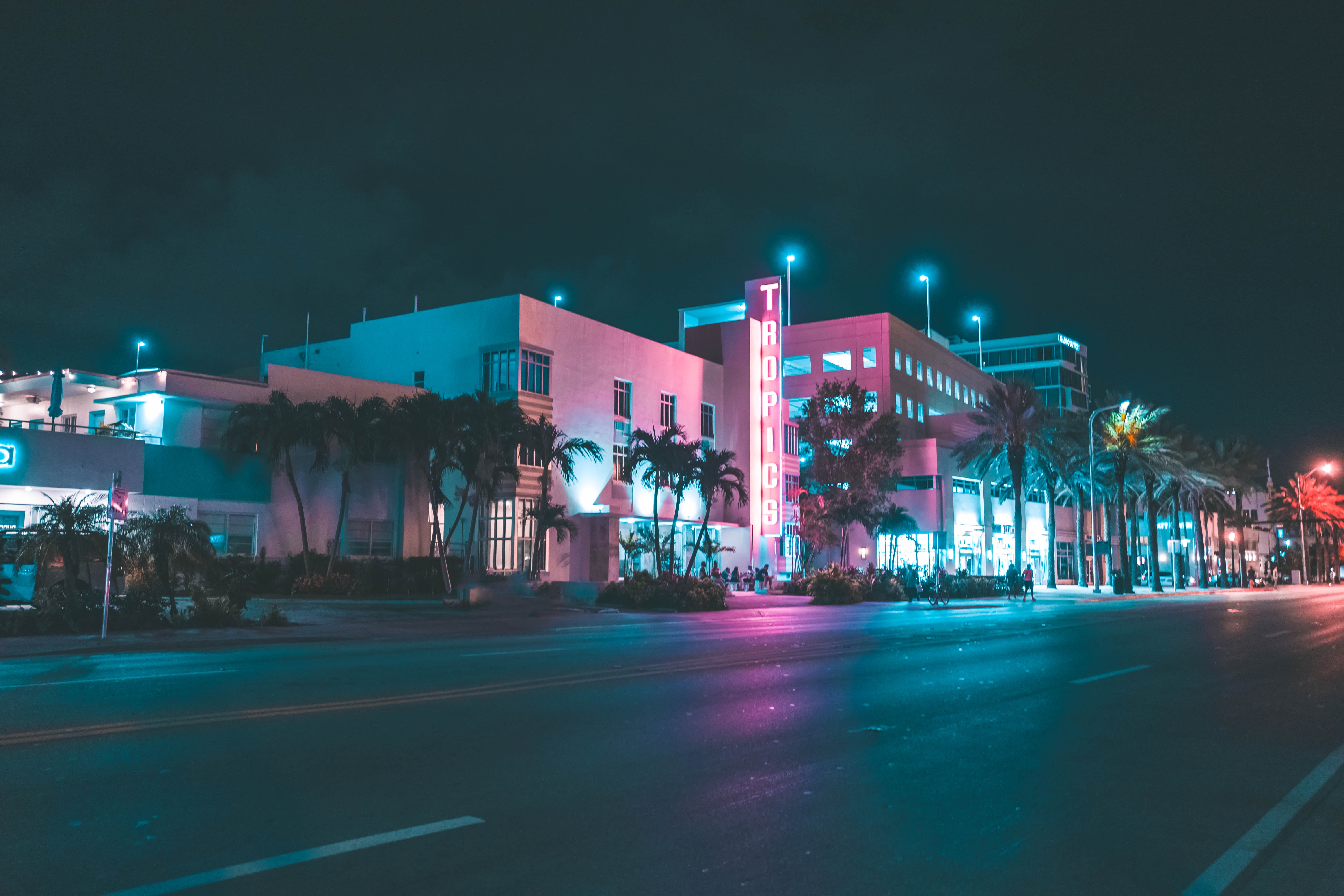 Miami streetscape at night