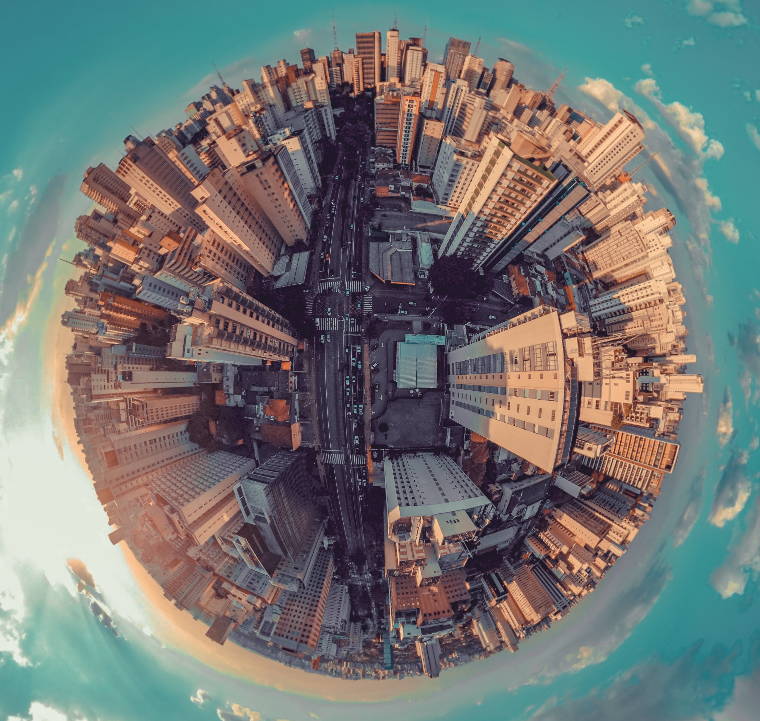 Aerial view of urban globe