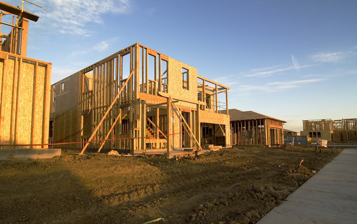Single family house under construction in residential development