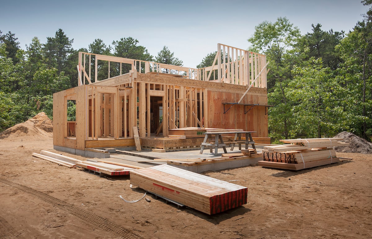 Wood-framed single-family house under construction