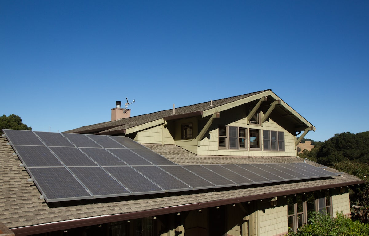 Solar panels on the roof of a single-family home