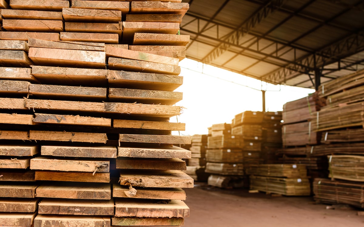Stacks of lumber at warehouse