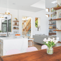 Luminosa custom home in California kitchen and view to atrium