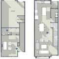 Lower-level plan and second-floor plan of TK Design & Associates' Clair design for live/work homes. 