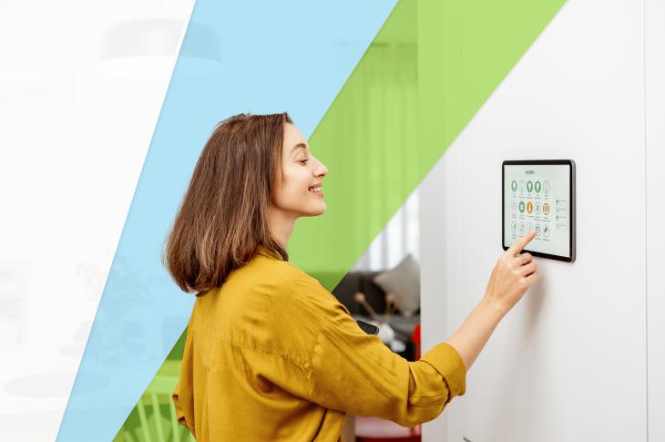 Woman in home with smart electric panel