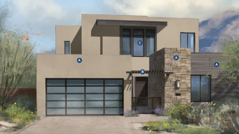 Example of front elevation of home design for The Villas at Seven Desert Mountain