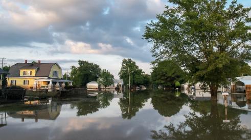 Neighborhood homes flooded during a natural disaster