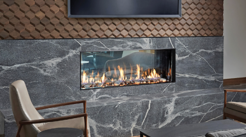 DaVinci Collection linear see-through fireplace from Travis Industries