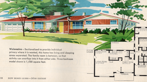 1960s ranch house design with 3 bedrooms and 2 bathrooms