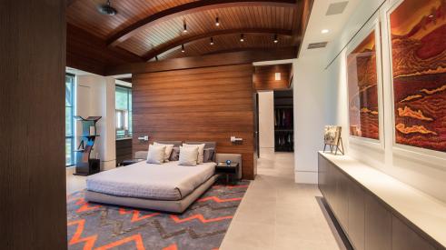 Interior Master Bedroom with bamboo Rainscreen Ceiling