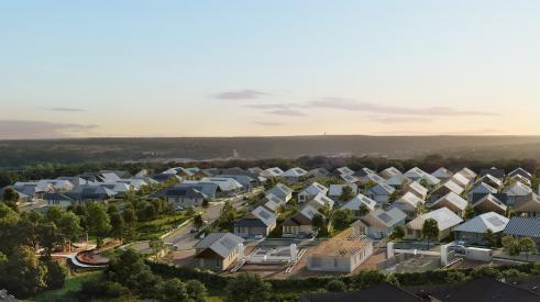 Concept Render of 100-home 3D-printed community in Texas