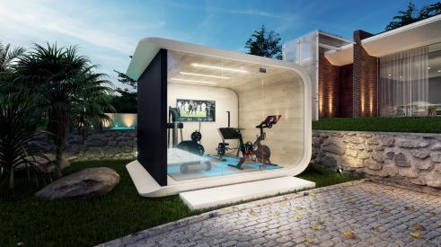 3D printed accessory dwelling unit with backyard gym