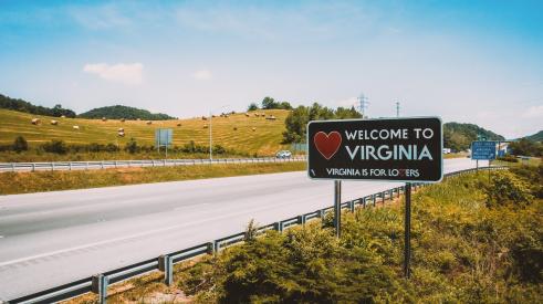 Road sign of entering Virginia state