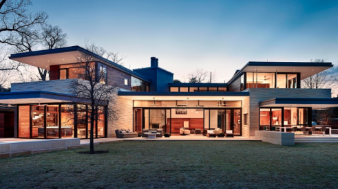 Aamodt Plumb Architects, Prairie-style contemporary new home, lakeside elevation