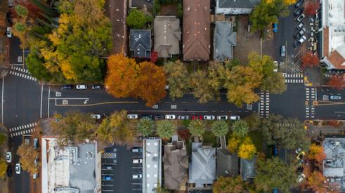 Aerial of suburban street