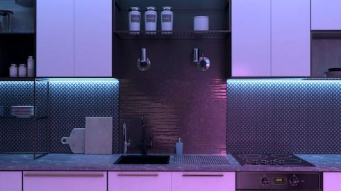 Purple antimicrobial LED lighting in kitchen