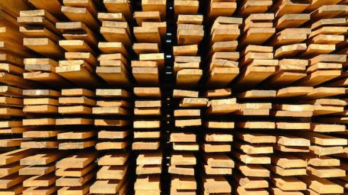Stacked lumber building material in the lumberyard