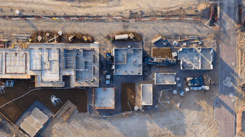 Aerial view of new single-family homes being built