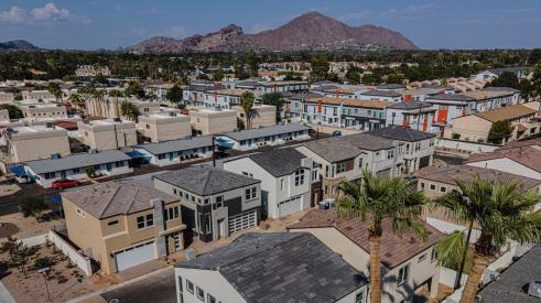 Aerial view of Arcadia Communities' build-to-rent homes in Citrus Court and Square, in Phoenix