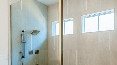 Transom windows in a shower stall