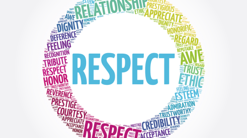 Word-cloud of good business principles like respect and reputable practices