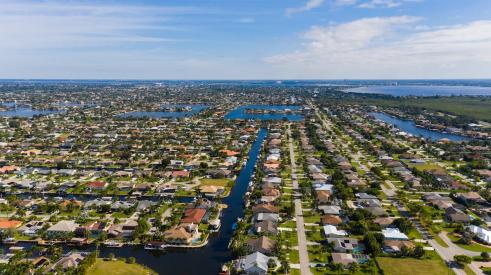 Aerial view of houses in Cape Coral, Florida