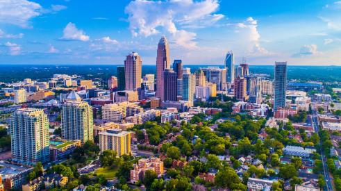 Aerial view of Charlotte, N.C., on a sunny day