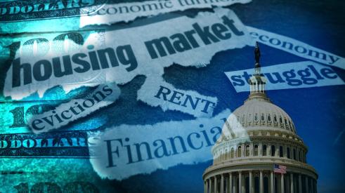 Housing news headlines backdropped by Congress Capitol building 