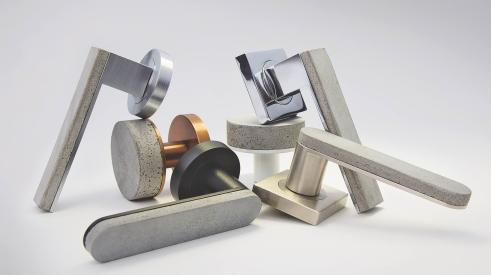 The Bullet & Stone Collection from Australian company Designer Doorware marries concrete and metal in door handles and round knob profiles, melding hot and cold aesthetics and offering a unique tactile experience. The solid brass fittings that back each concrete form are finished in either Florentine Bronze (in a Medium or Dark tone), Polished Nickel, or Satin Black Chrome. Custom finishes for the concrete are available by request.