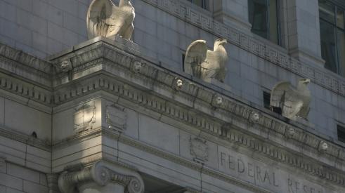 Gargoyles on the exterior of the Federal Reserve building